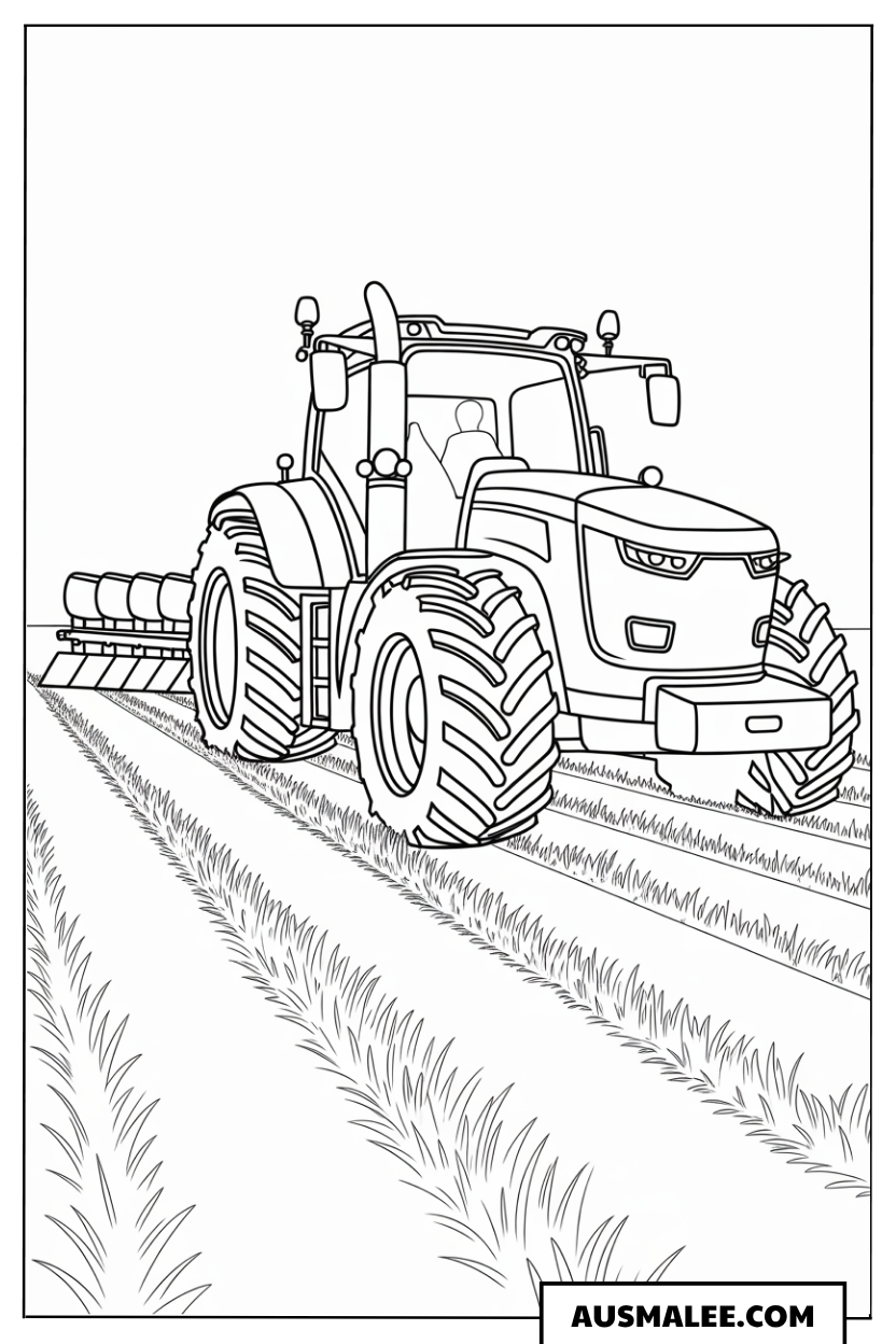 Traktor auf dem Feldweg ausmalbild