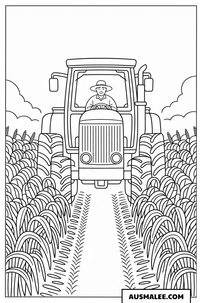 Traktor auf dem Maisfeld ausmalbild