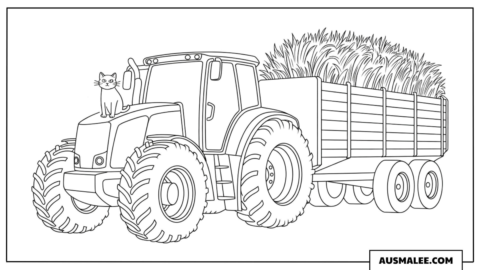 Traktor mit Heuwagen ausmalbild
