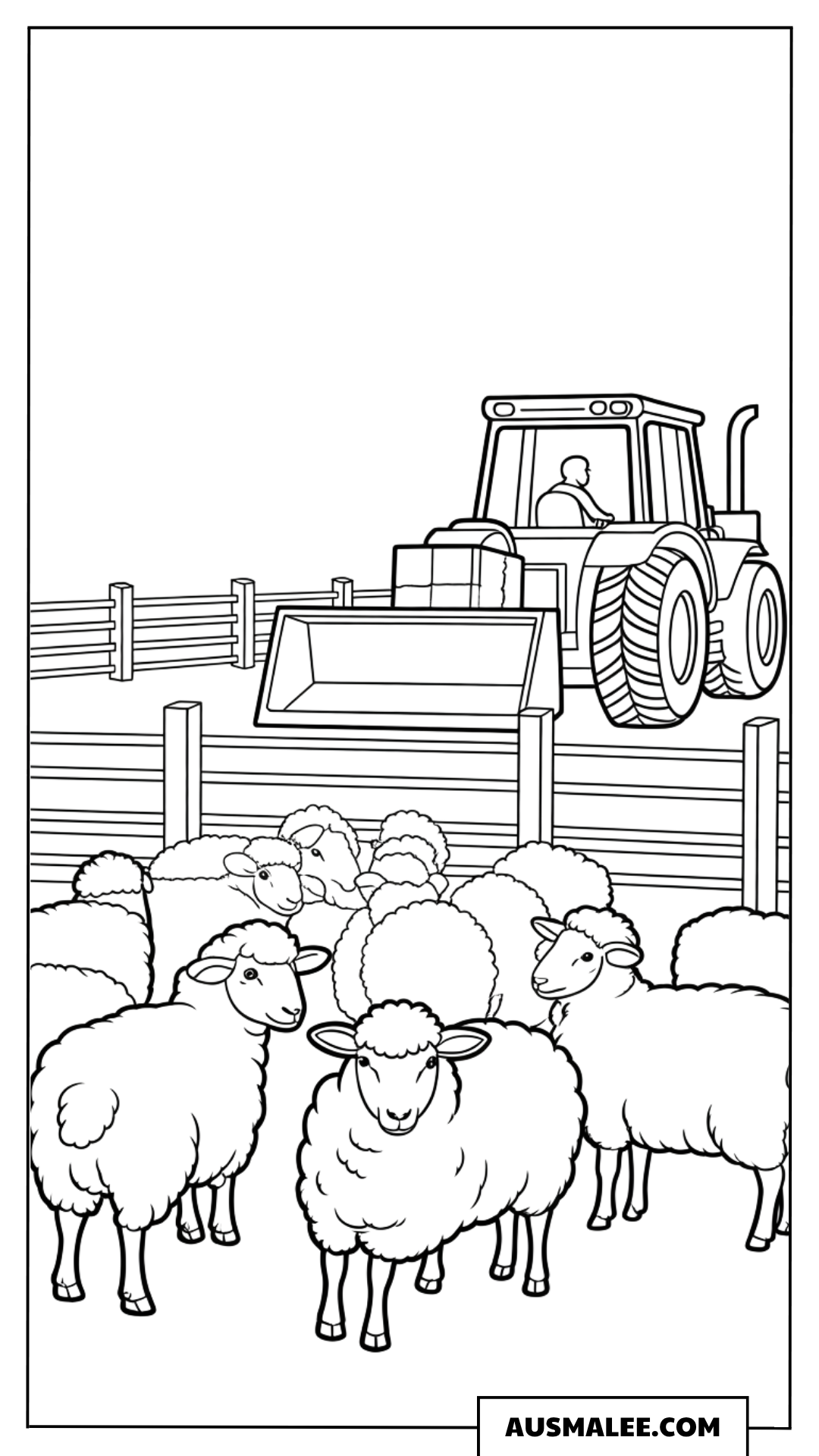 Traktor mit Schafherde ausmalbild