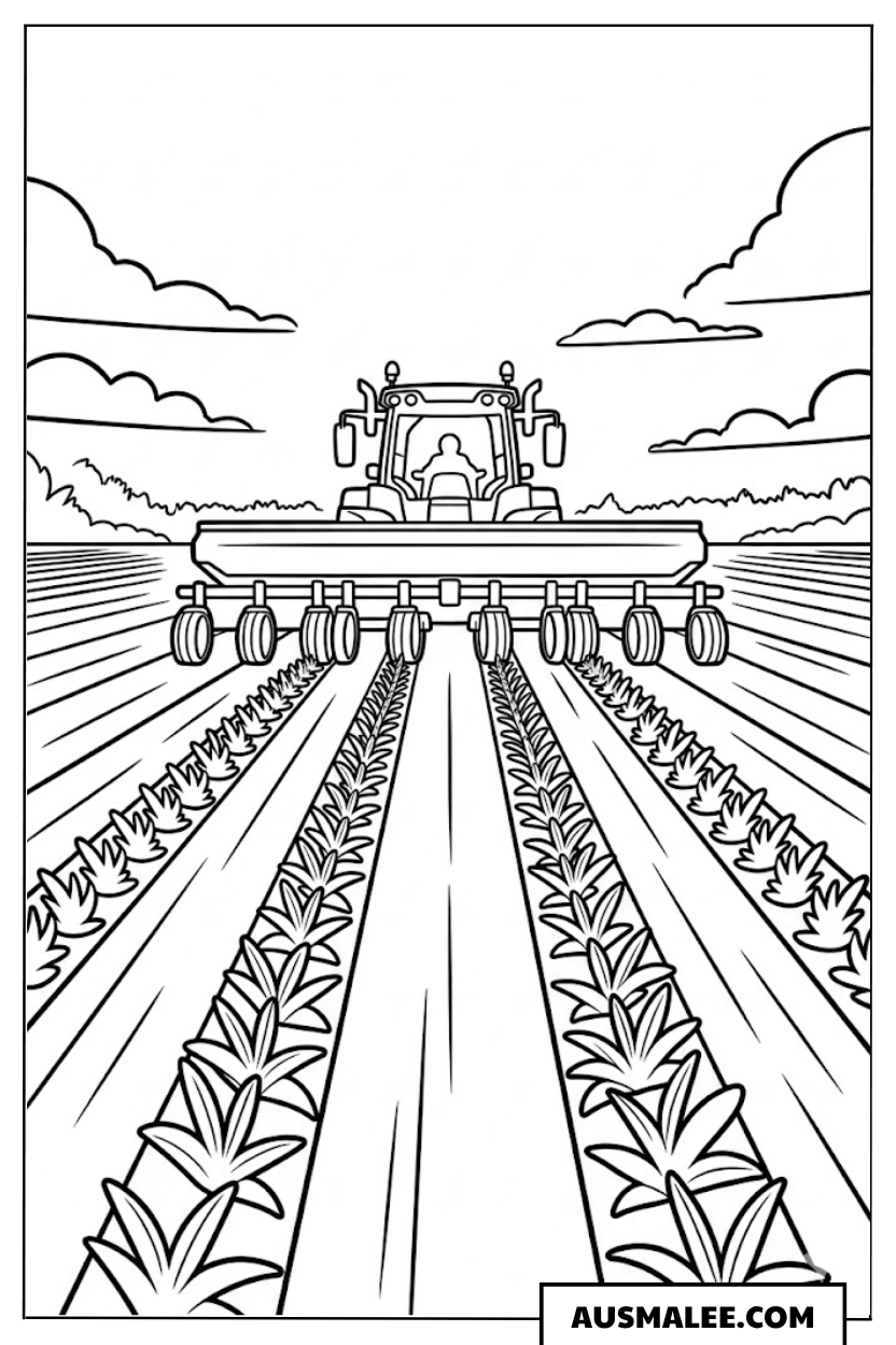 Traktor mit Sprühgerät ausmalbild