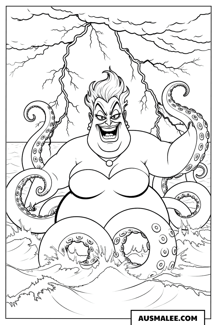 Ursula mit Tentakeln im Sturm ausmalbild