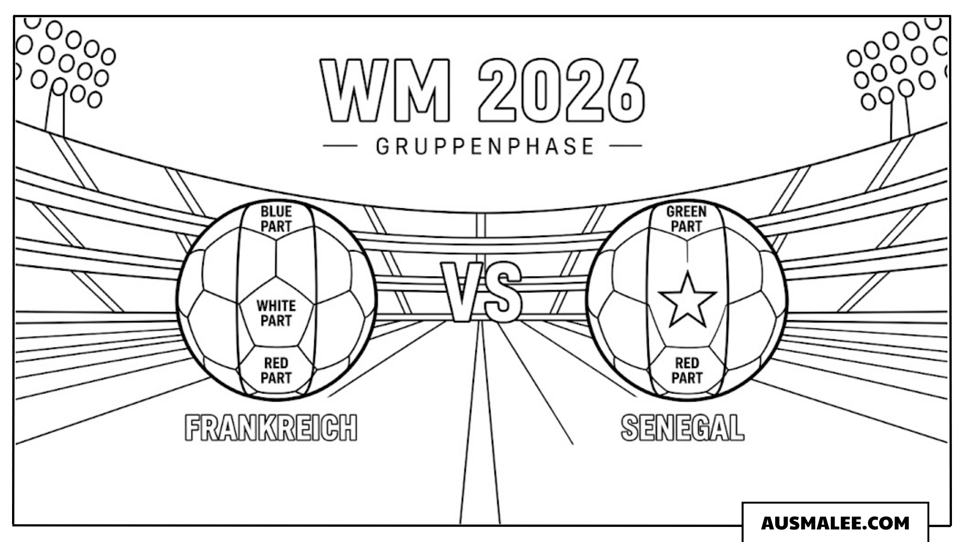 WM 2026 Gruppenphase Frankreich vs Senegal Ausmalbild