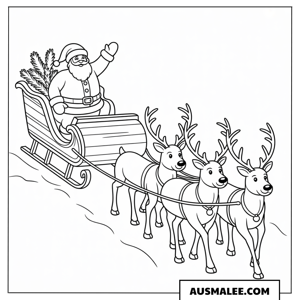Weihnachtsmann winkt vom Schlitten ausmalbild