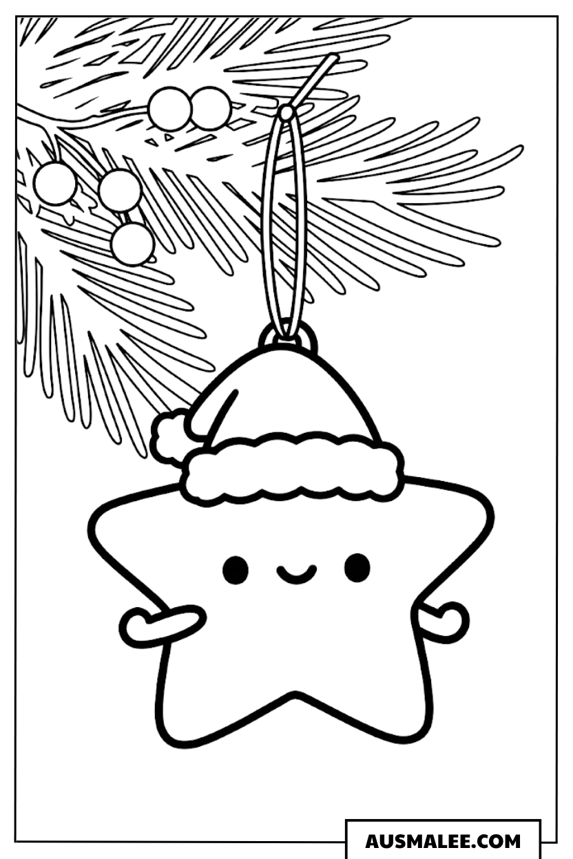 Weihnachtsstern mit Weihnachtsmütze Ausmalbild