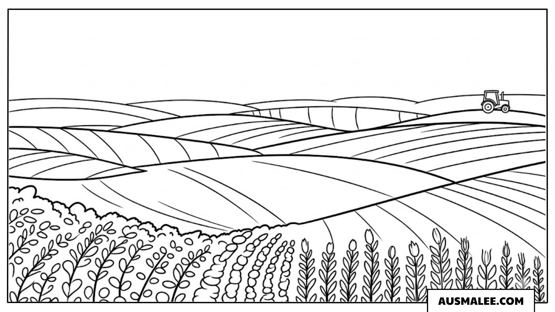 Weite Bauernhoflandschaft ausmalbild