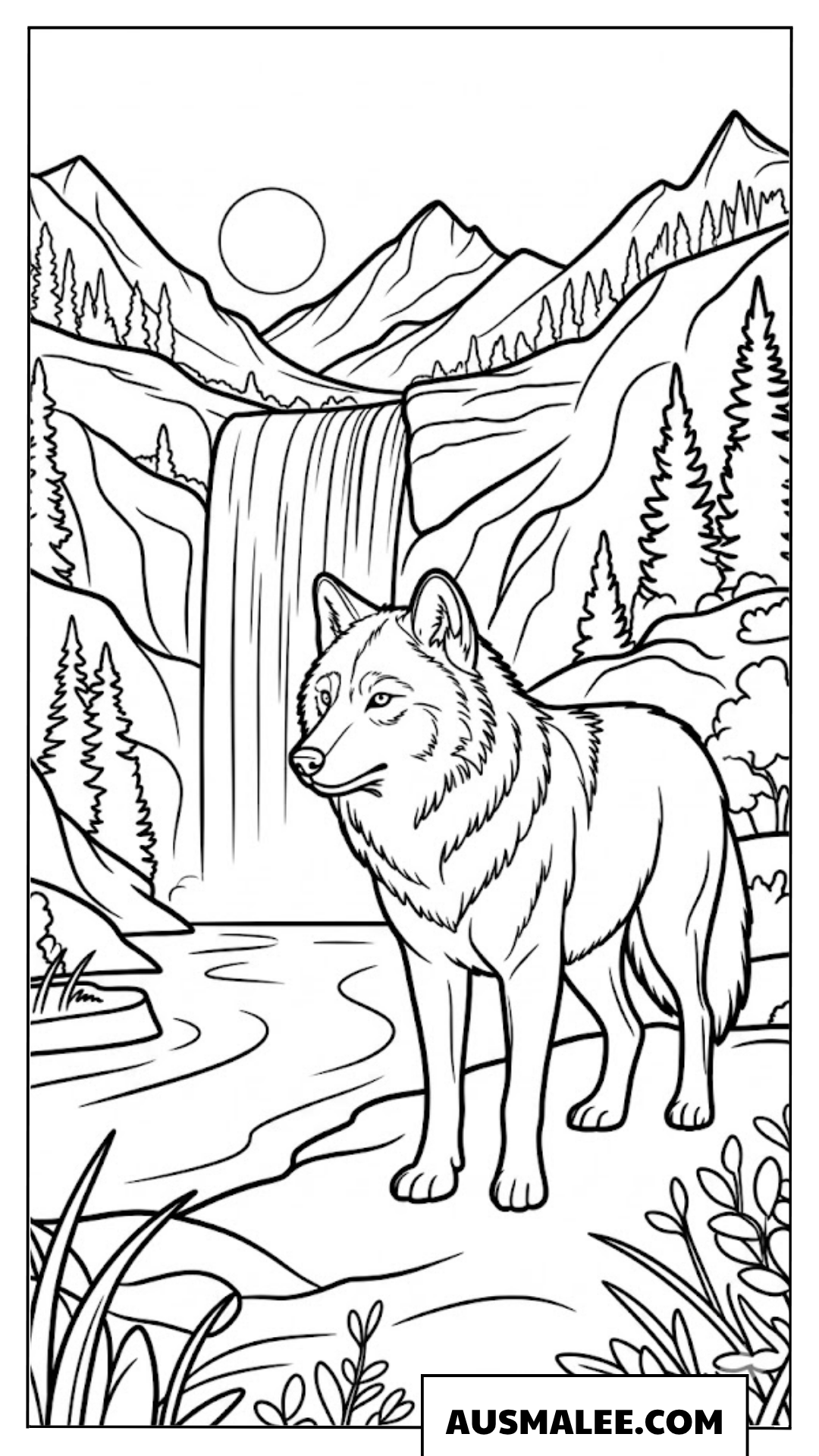 Wolf Am Wasserfall Ausmalbilder