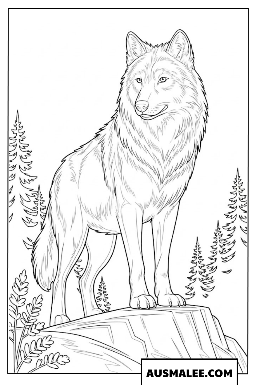 Wolf Auf Felsen In Der Natur Ausmalbilder