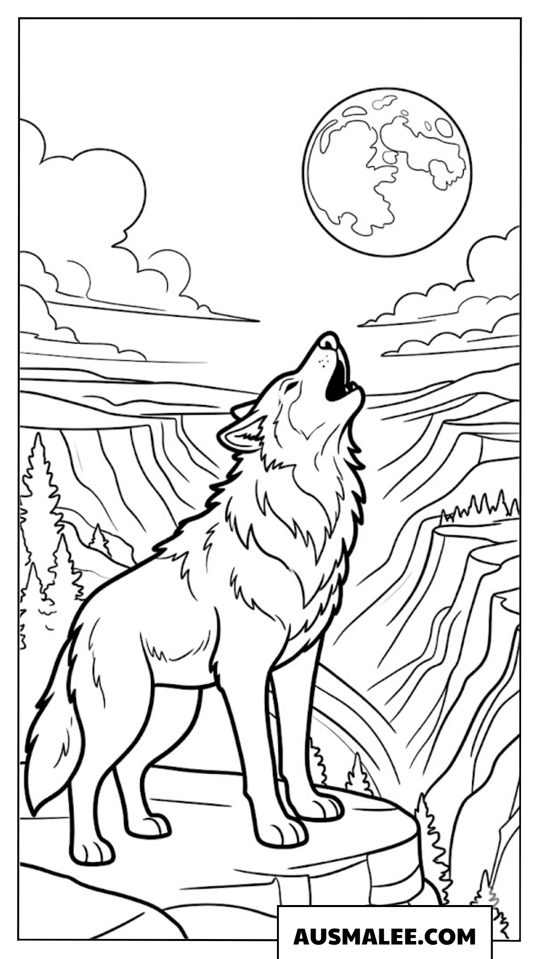 Wolf Heult Auf Klippe Ausmalbilder