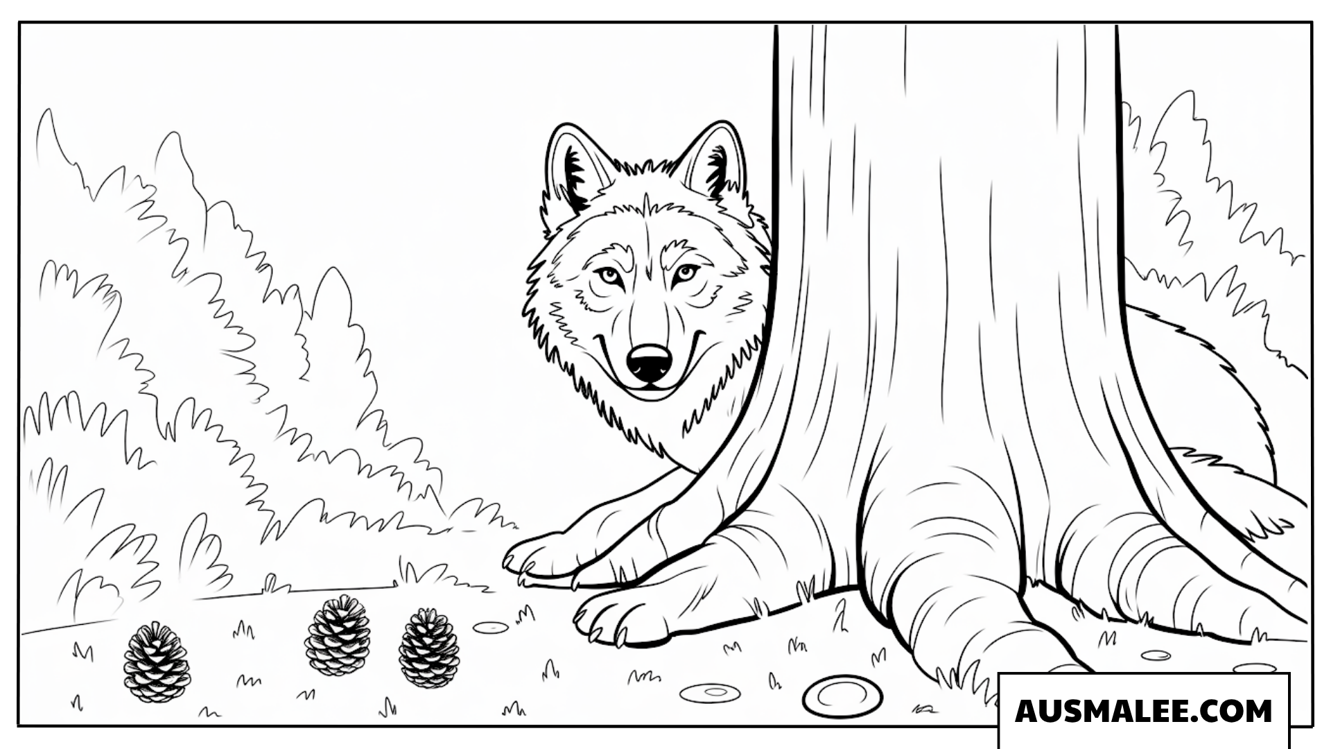 Wolf Hinter Baum Im Wald Ausmalbilder