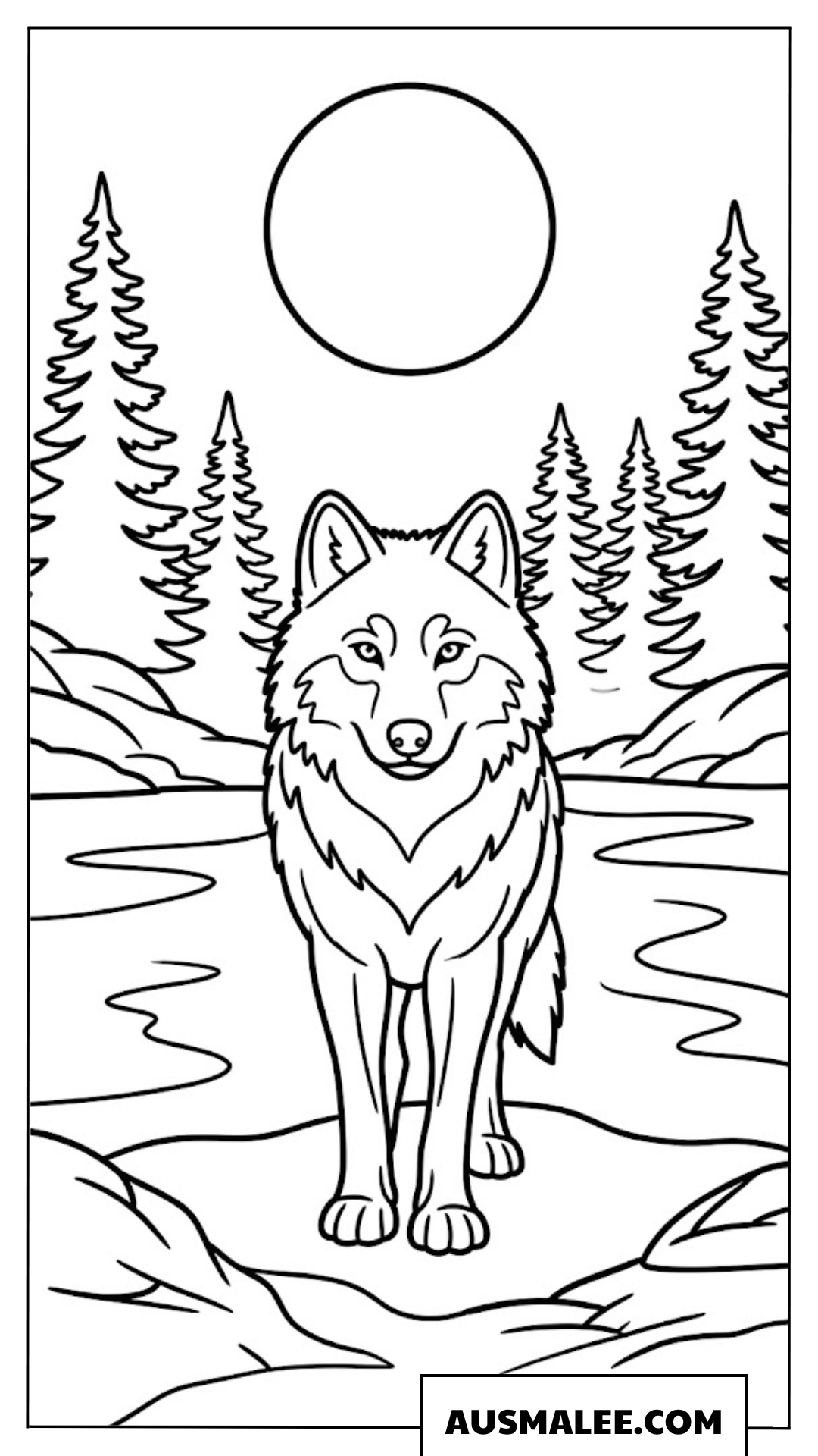 Wolf Im Wald Mit Mond Ausmalbilder