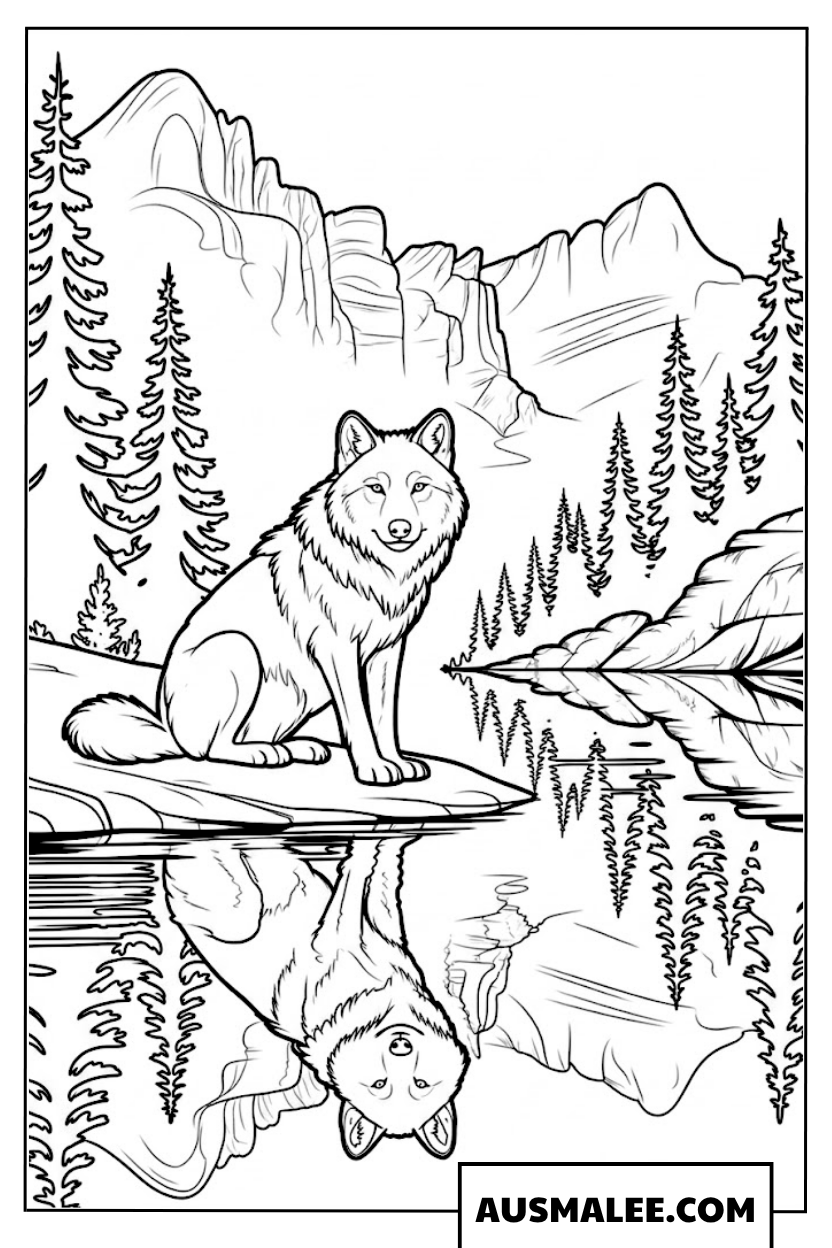 Wolf Mit Spiegelung Im Wasser Ausmalbilder
