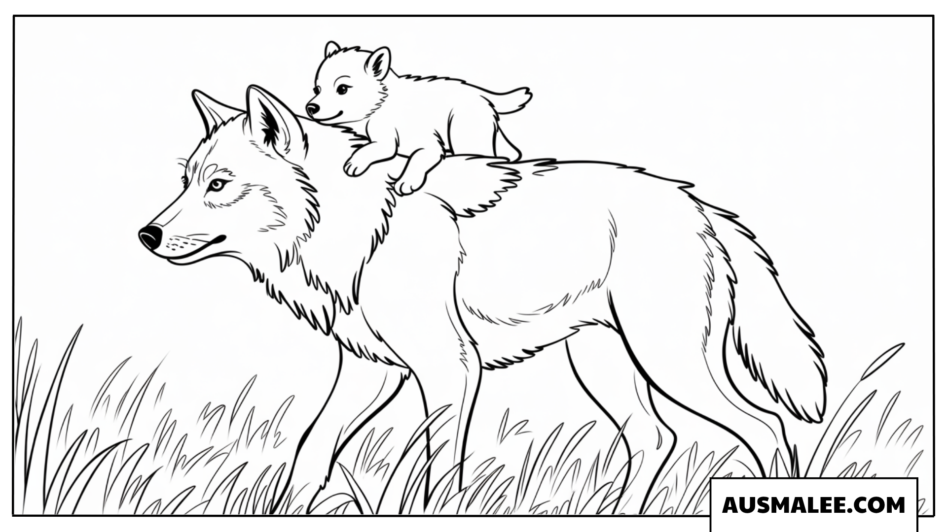 Wolf Traegt Welpen Auf Dem Ruecken Ausmalbilder