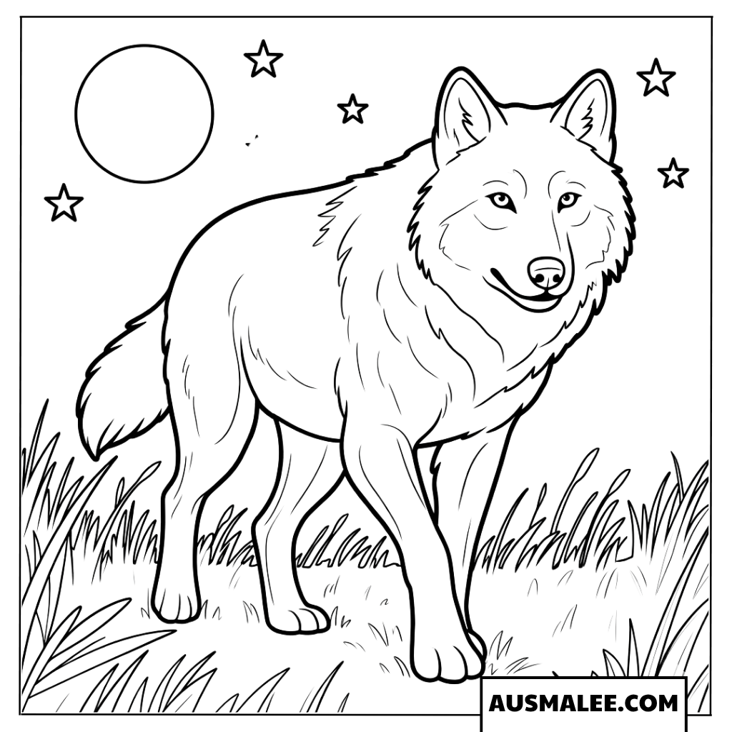 Wolf Unter Sternen Und Mond Ausmalbilder