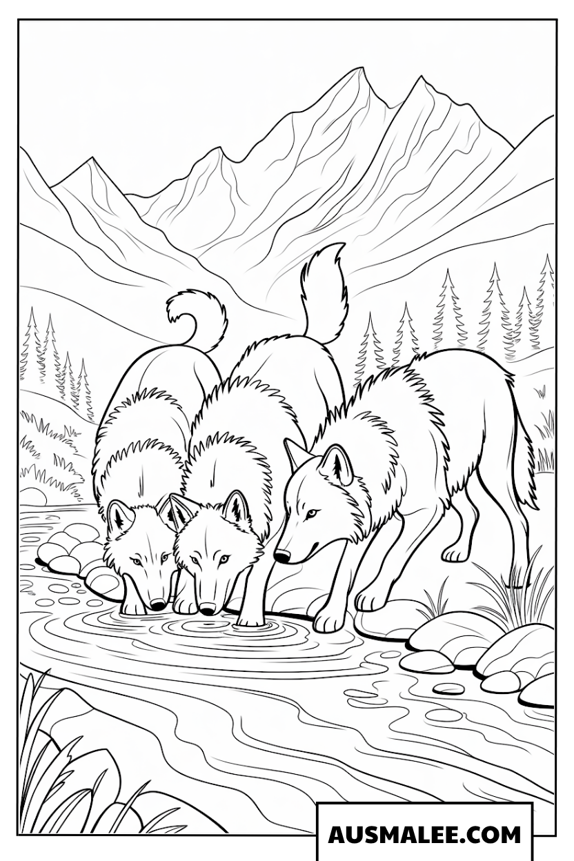 Wolfsrudel Am Fluss Ausmalbilder
