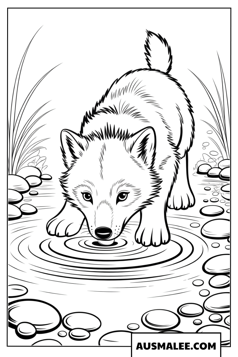 Wolfswelpe Trinkt Aus Dem Bach Ausmalbilder