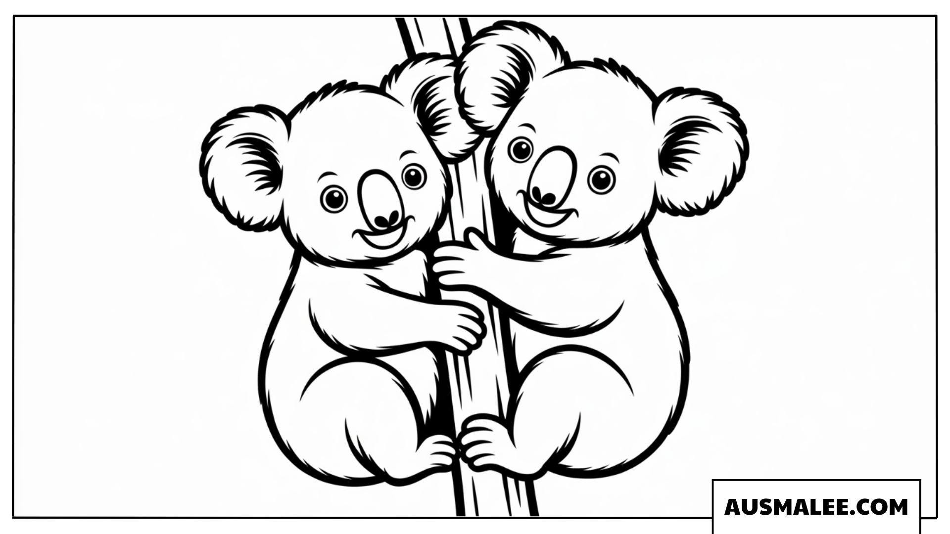 Zwei Koalas auf einem Ast Ausmalbild