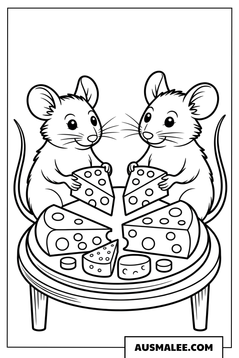 Zwei Mäuse mit Käse ausmalbild