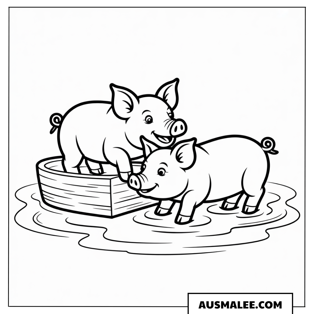 Zwei Schweine auf dem Boot ausmalbild