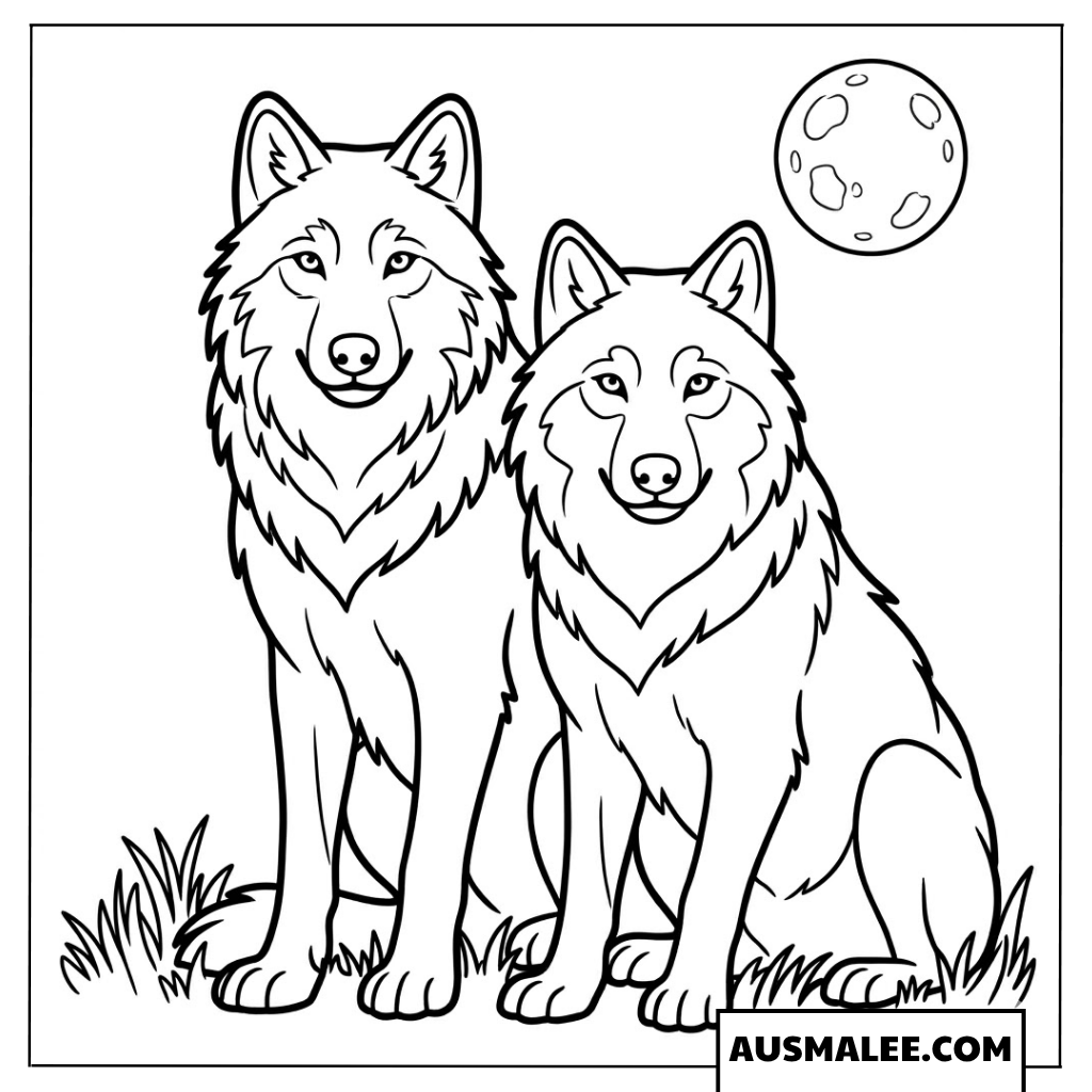 Zwei Woelfe Mit Mond Ausmalbilder