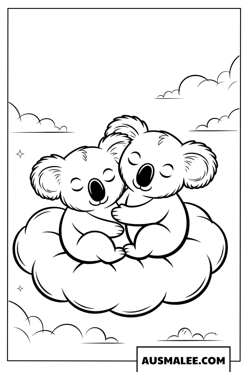 Zwei schlafende Koalas auf einer Wolke Ausmalbild