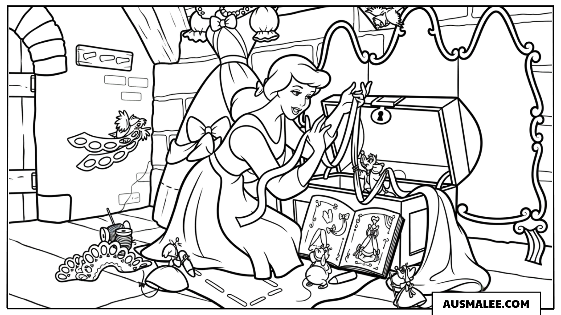 usmalbild Cinderella und Mäuse im Zimmer