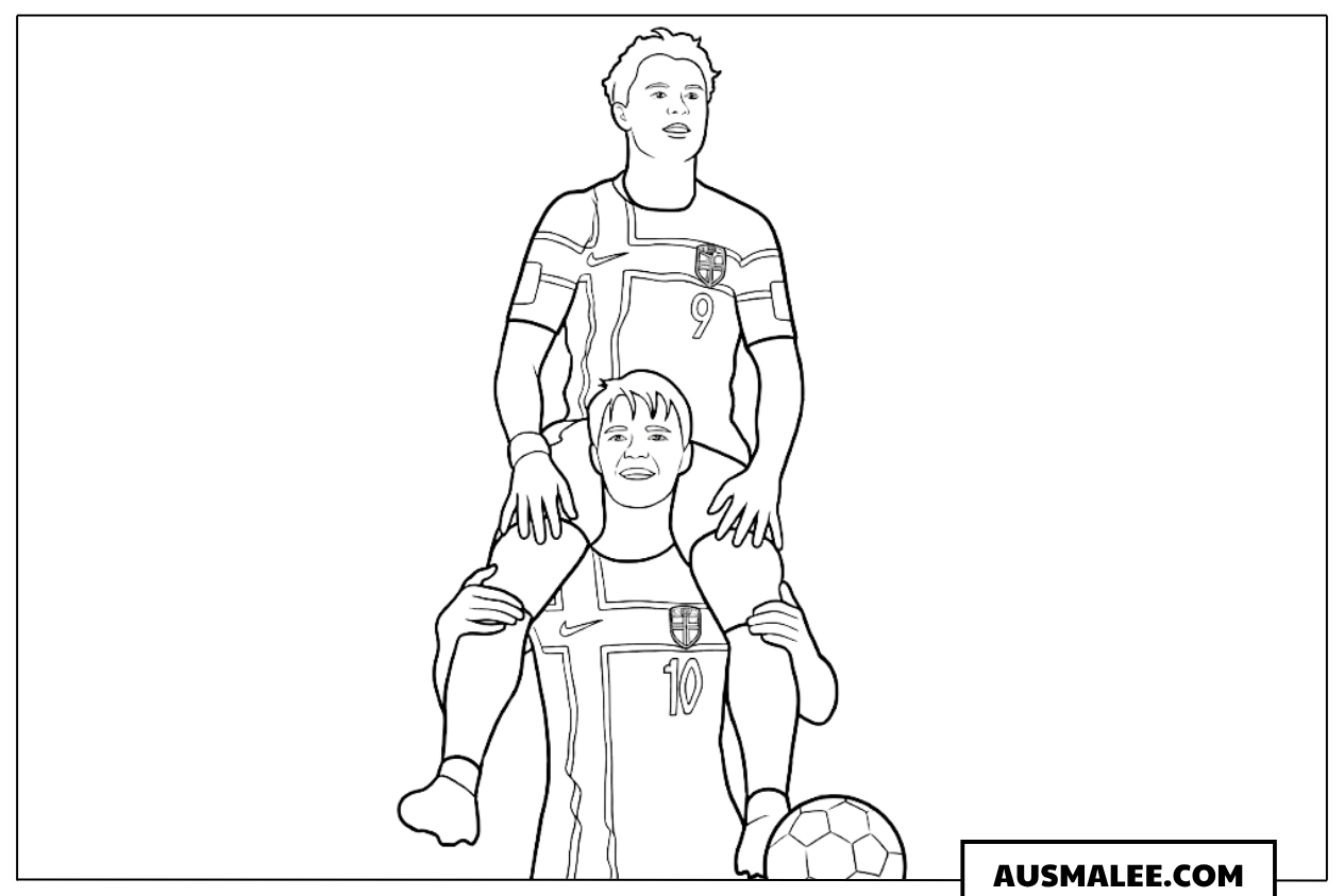 Ausmalbild Andreas Schjelderup feiert auf den Schultern von Ødegaard