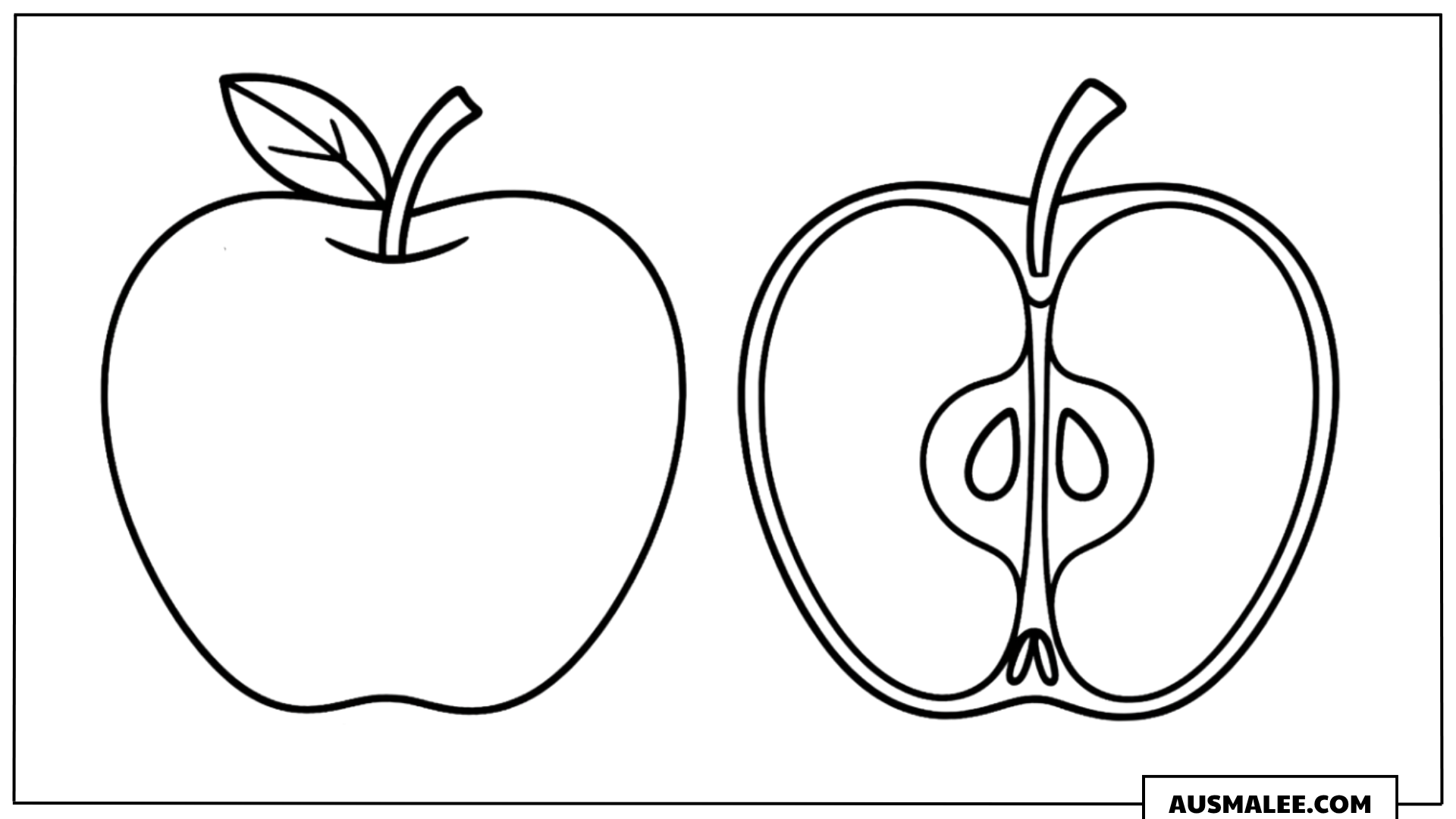 Ausmalbild Apfel ganz und halbiert