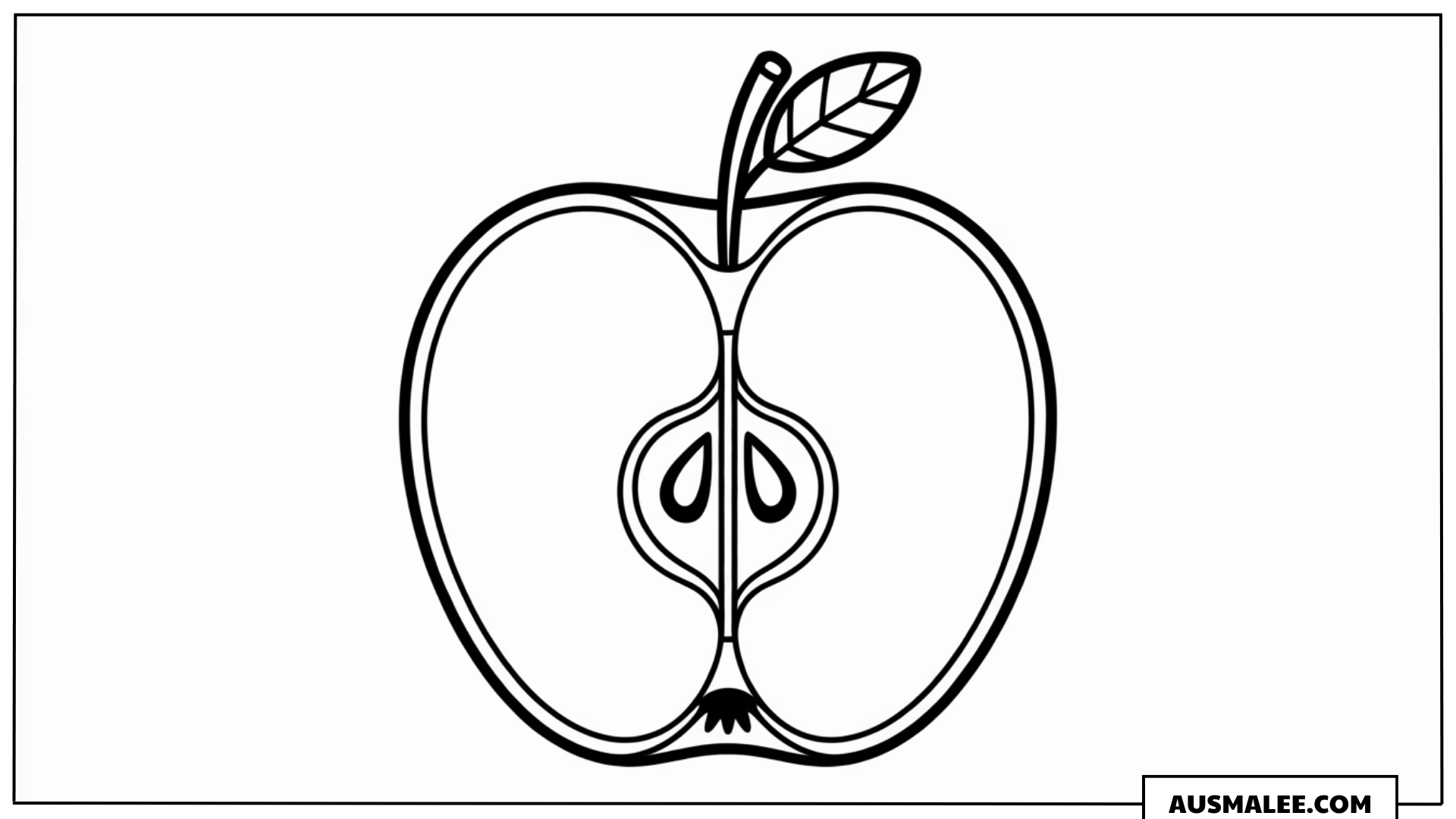 Ausmalbild Apfel halbiert