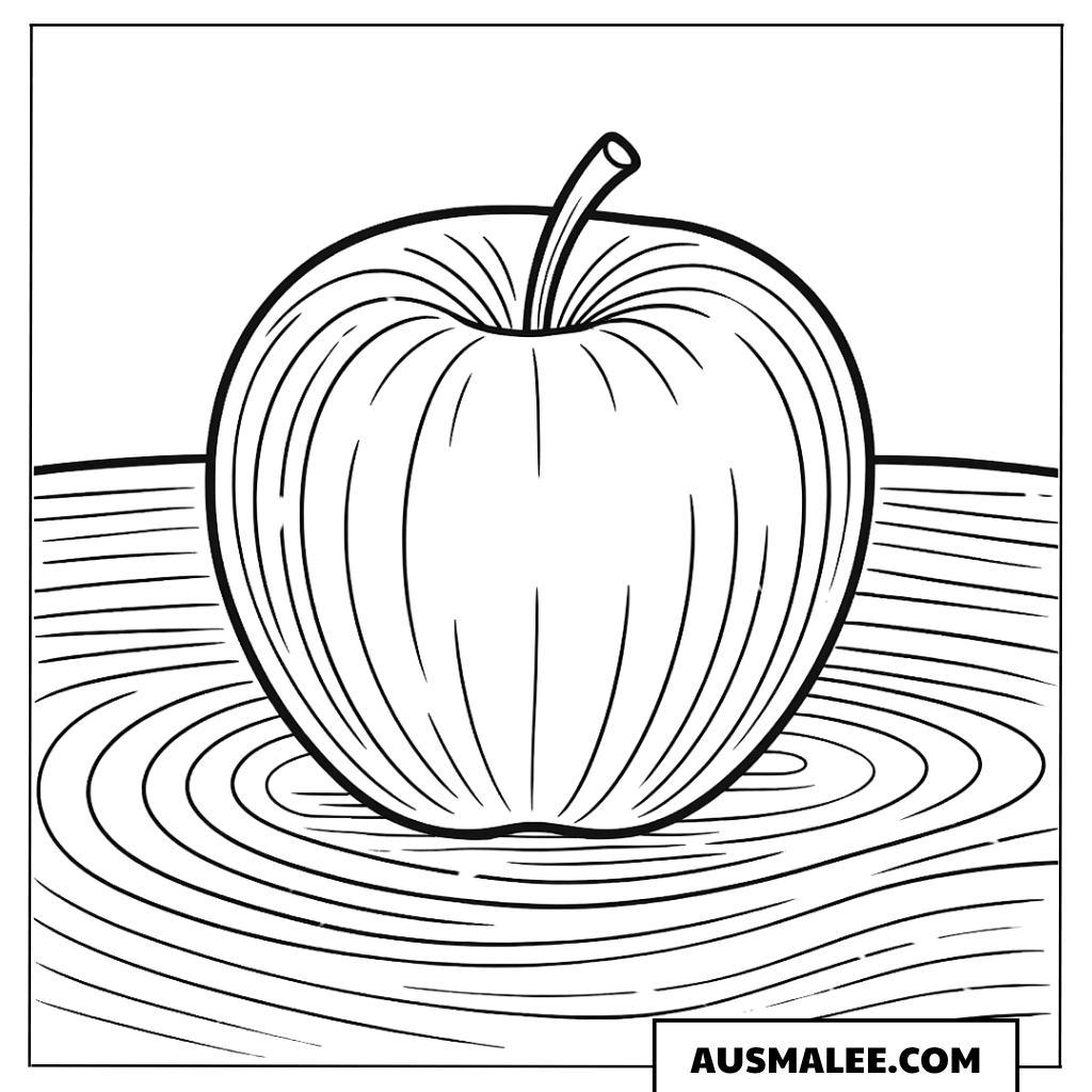 Ausmalbild Apfel im Wasser