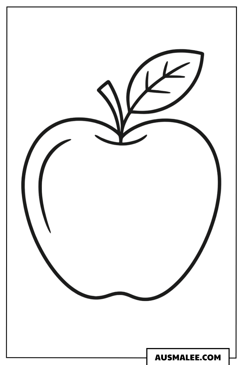 Ausmalbild Apfel mit Blatt