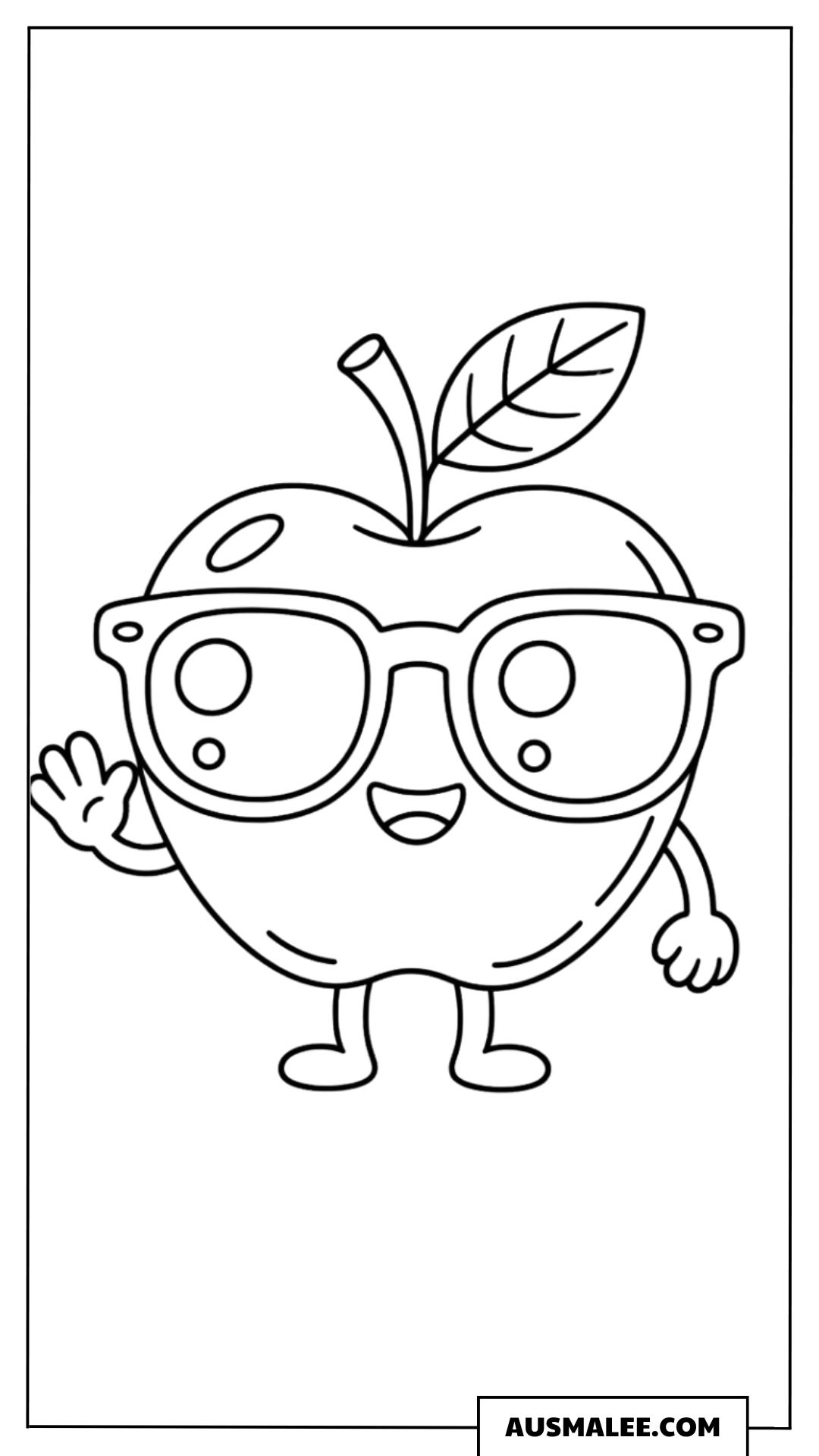 Ausmalbild Apfel mit Brille