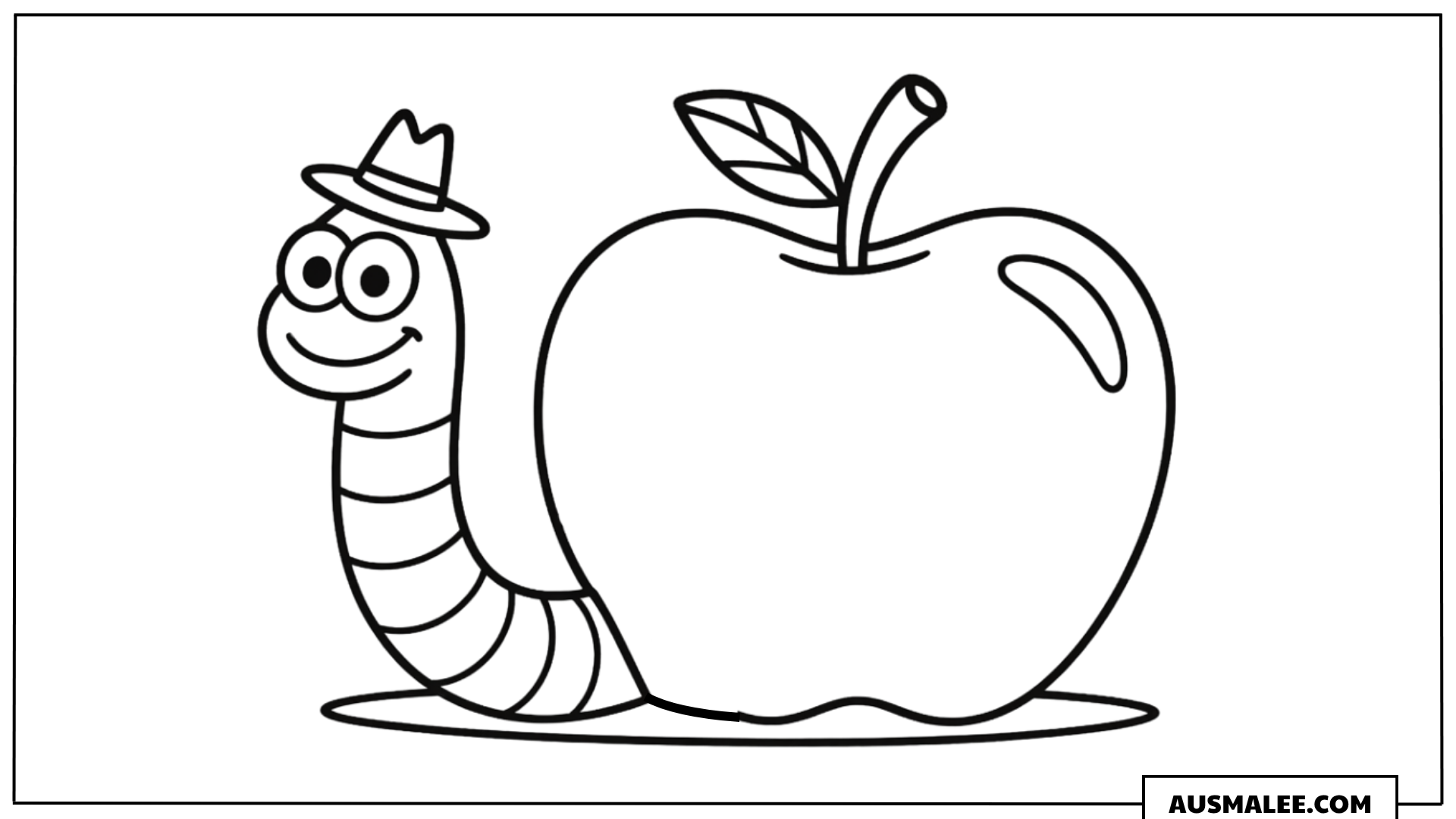 Ausmalbild Apfel mit Wurm