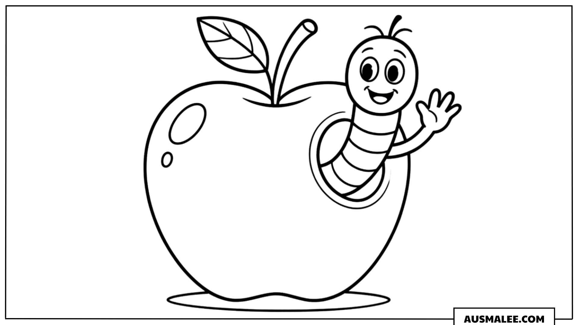 Ausmalbild Apfel mit Wurm innen