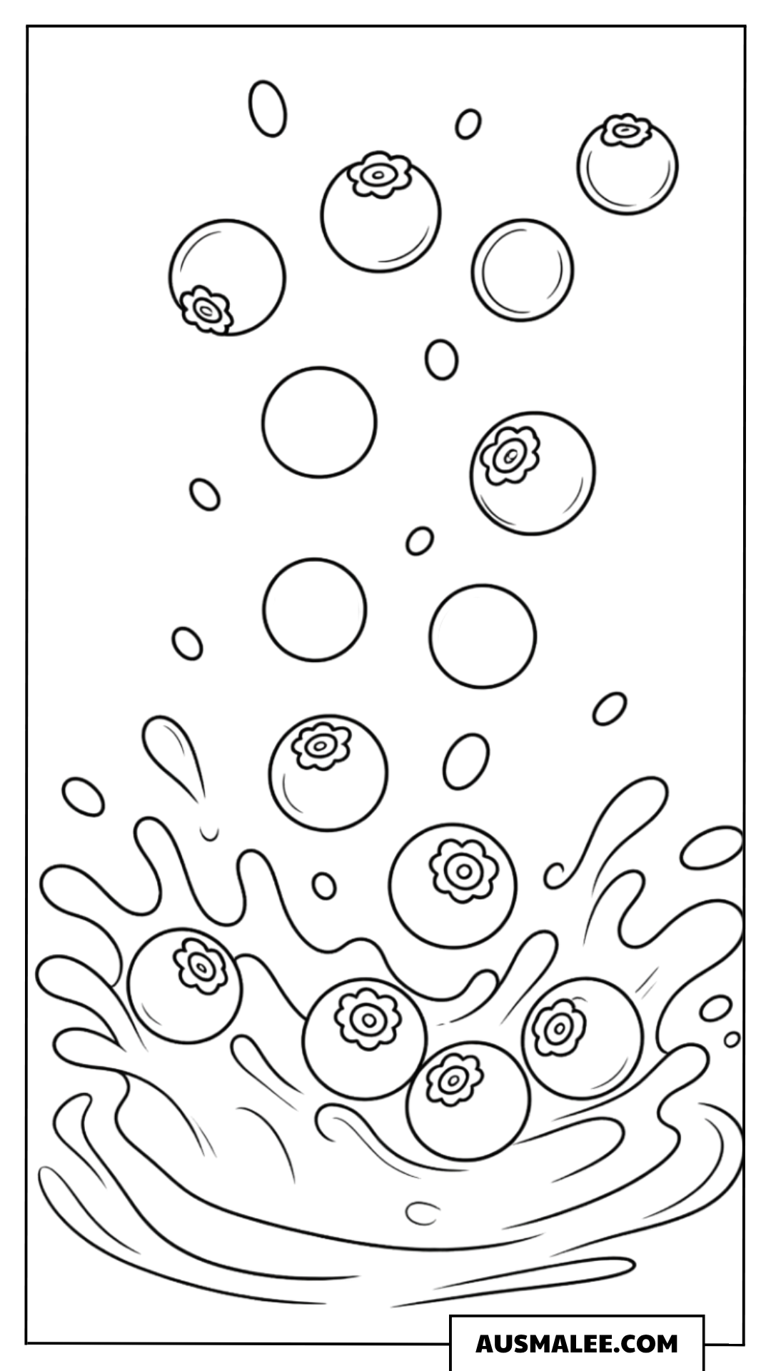 Ausmalbild Blaubeeren fallen in Milch