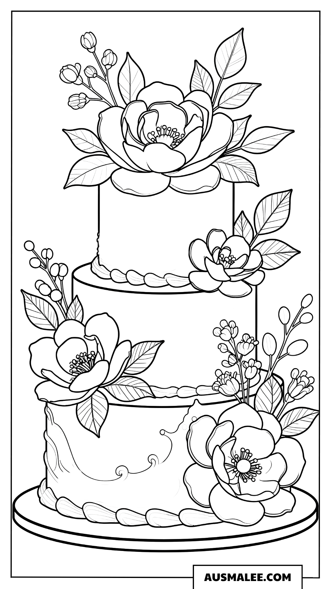 Ausmalbild Blumiger Hochzeitstorte