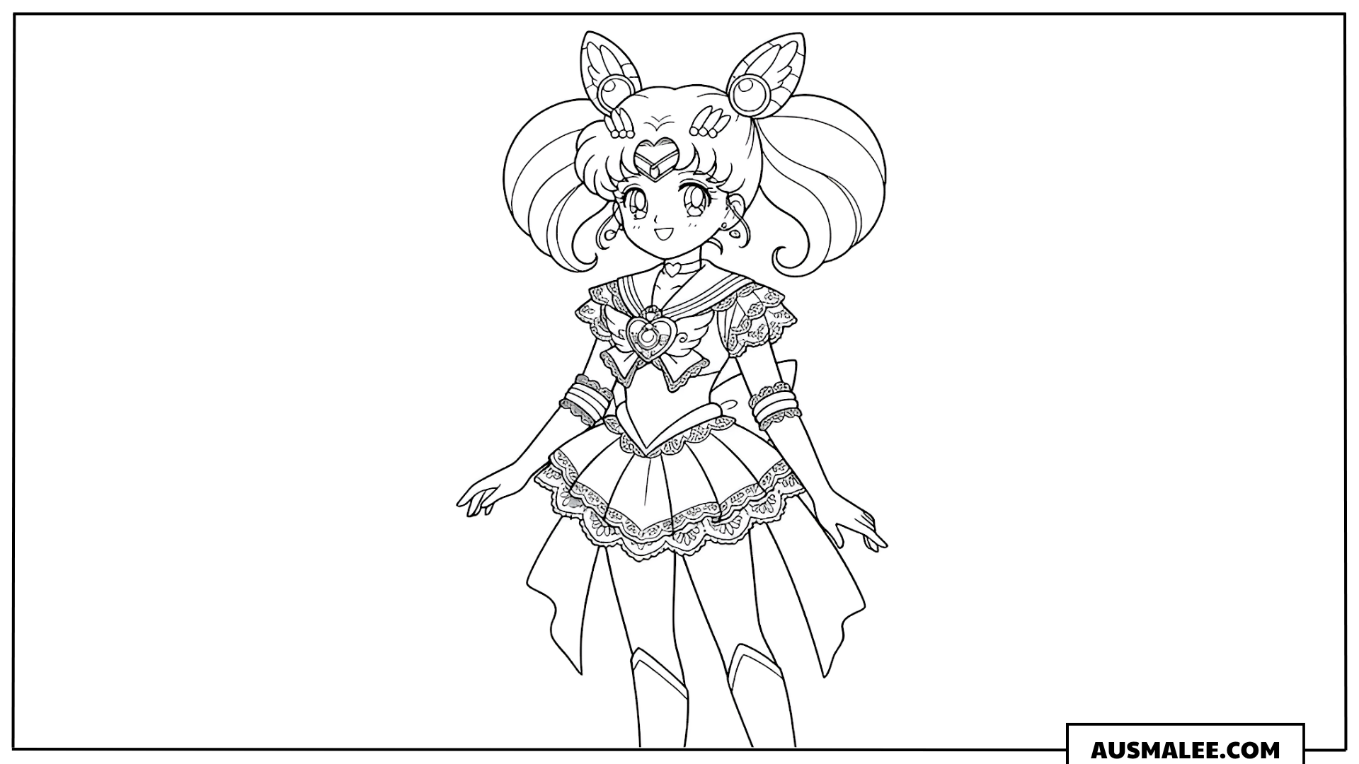 Ausmalbild Chibi Moon in elegantem Kleid