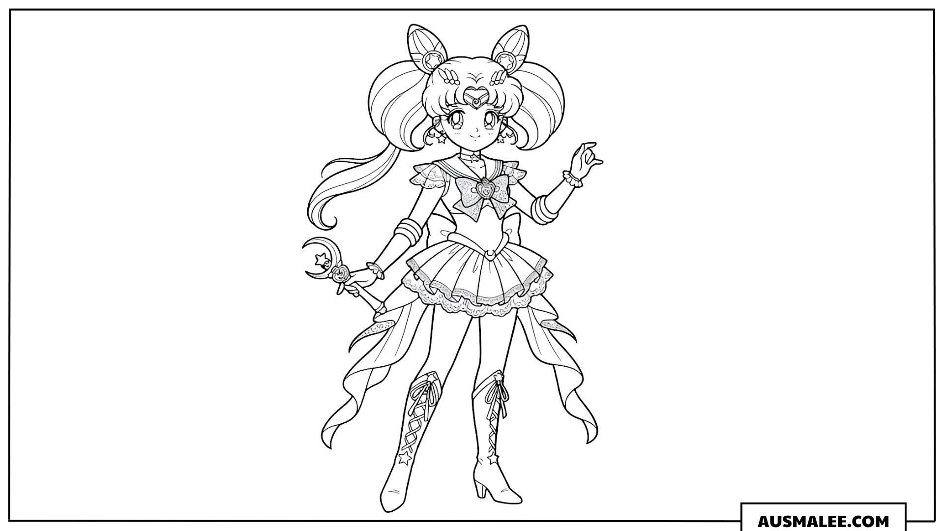 Ausmalbild Chibi Moon in festlichem Kleid