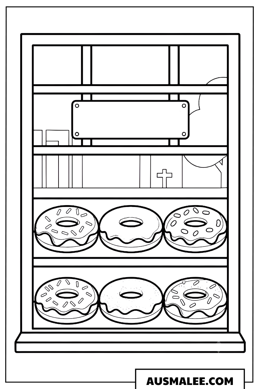 Ausmalbild Donut-Vitrine