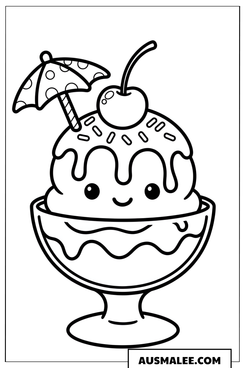 Ausmalbild Eisbecher mit Schirmchen