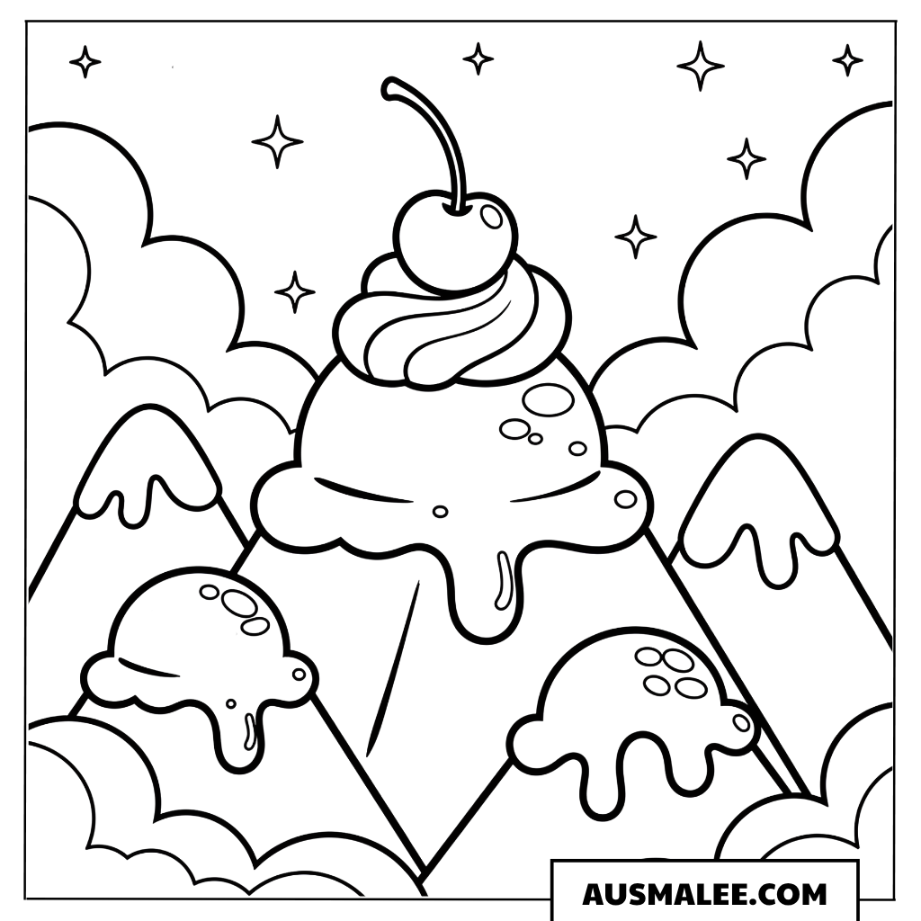 Ausmalbild Eiscreme-Berge