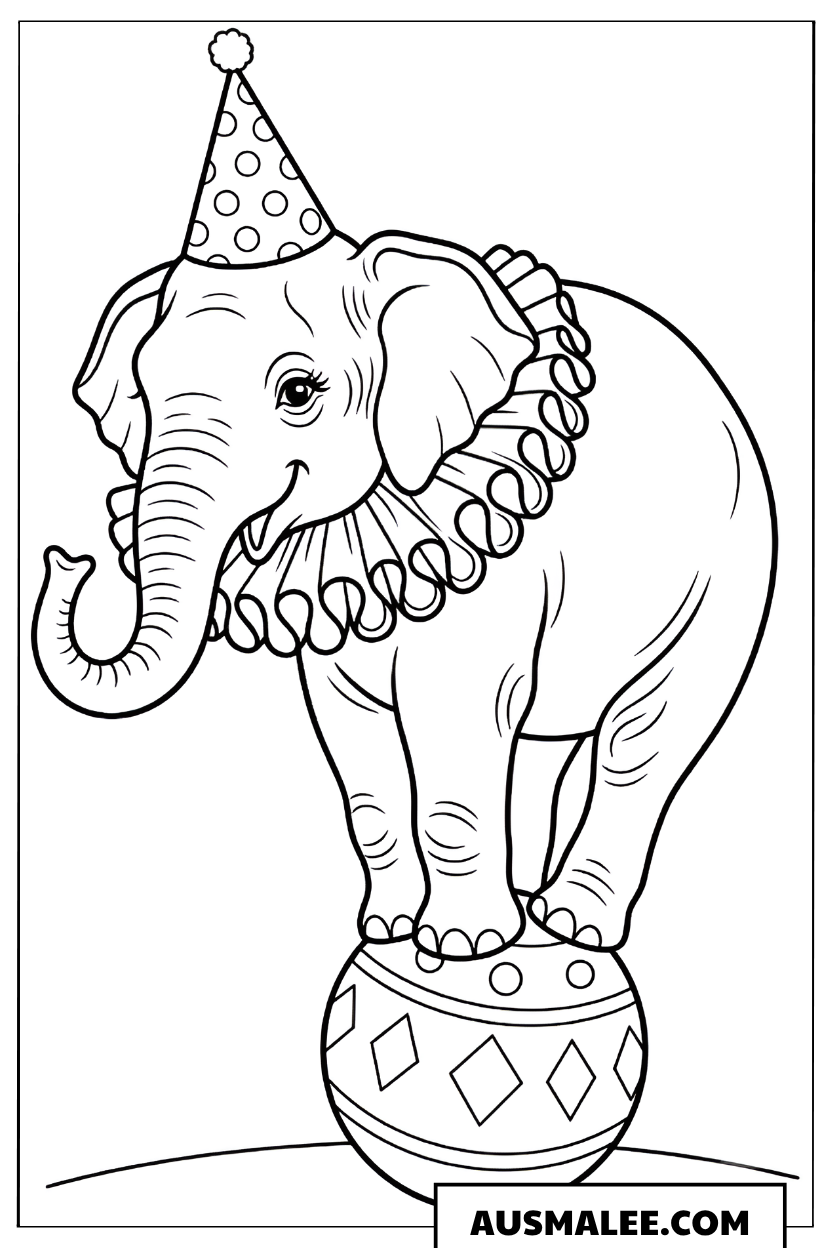 Ausmalbild Elefant als Zirkusstar