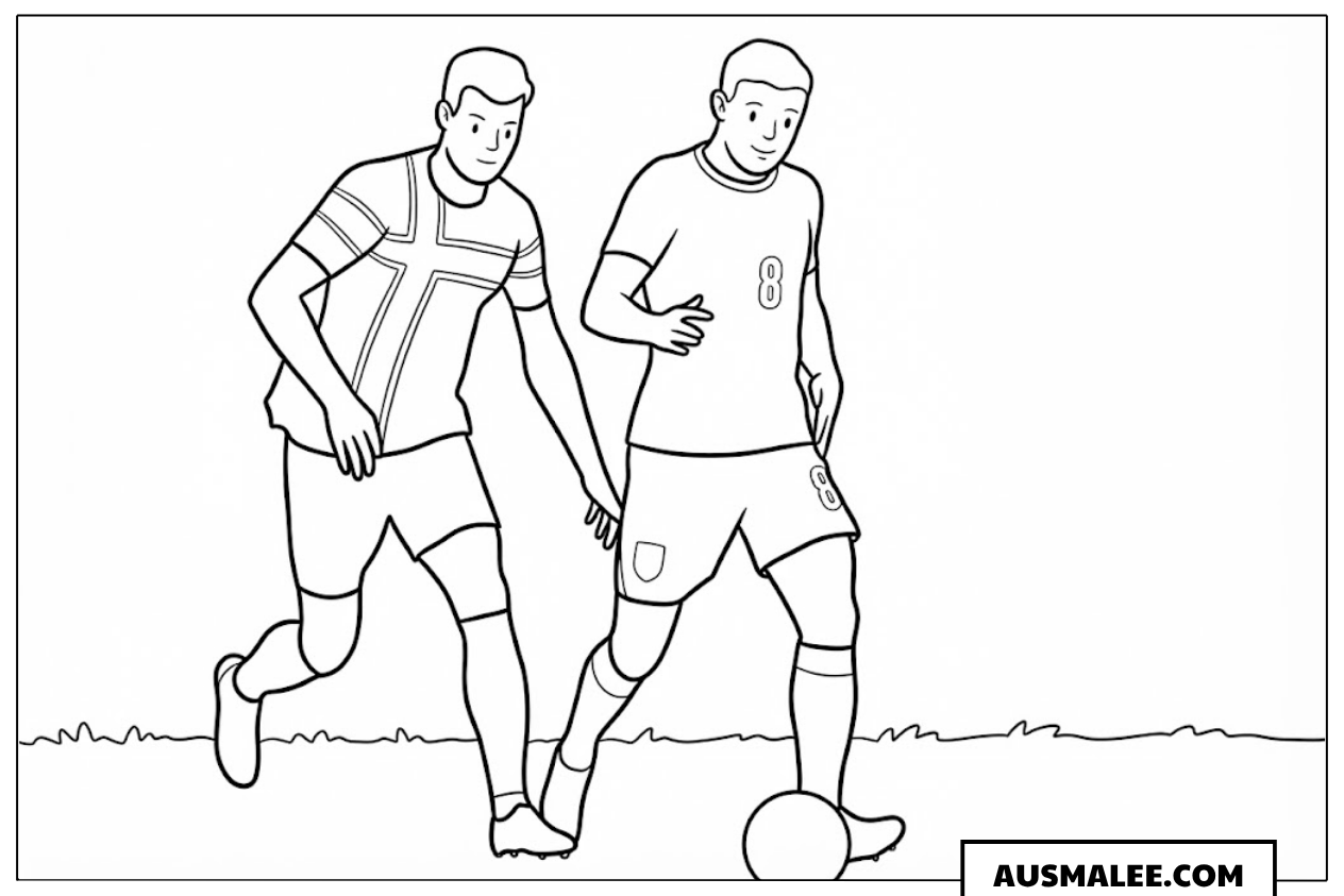 Ausmalbild Elliot Anderson und Alexander Sørloth im Zweikampf