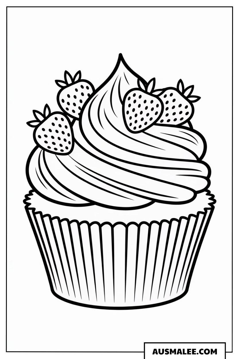 Ausmalbild Erdbeer-Cupcake