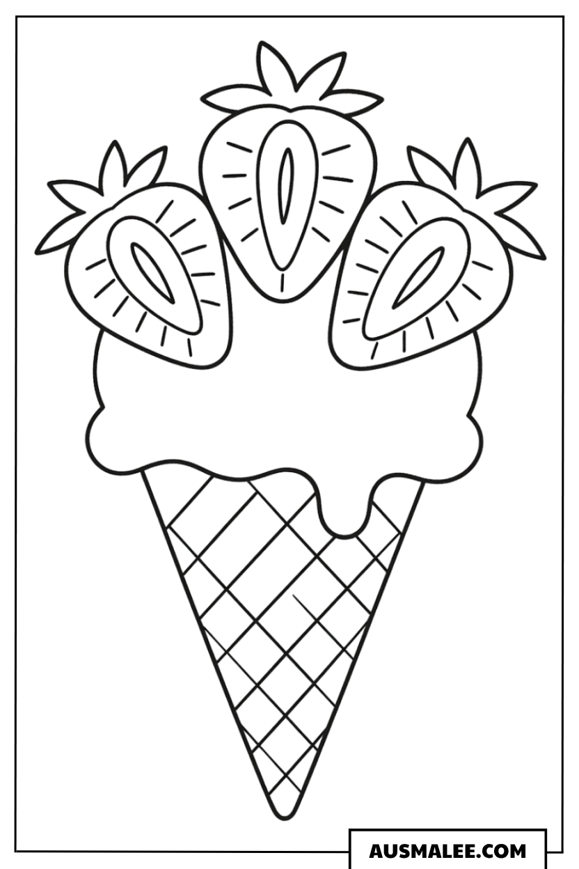 Ausmalbild Erdbeer-Eis