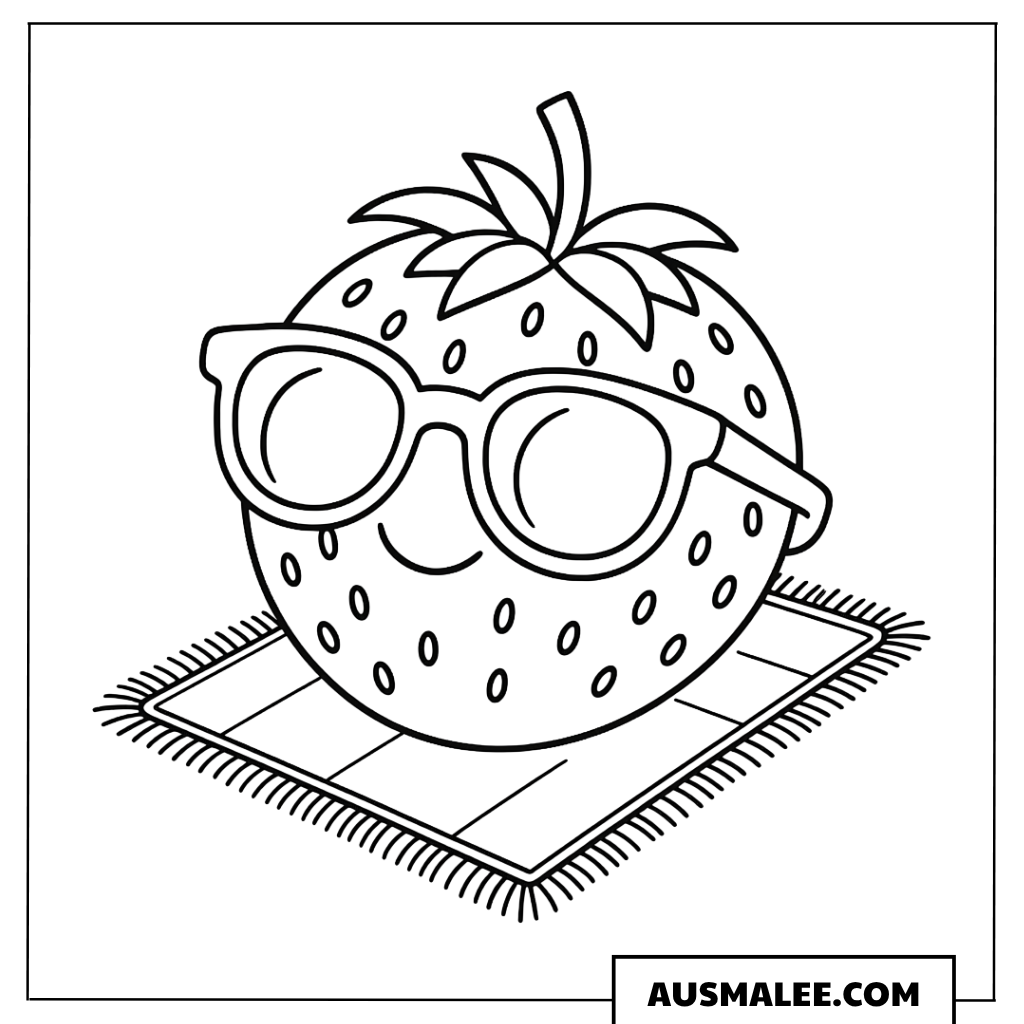 Ausmalbild Erdbeere mit Sonnenbrille