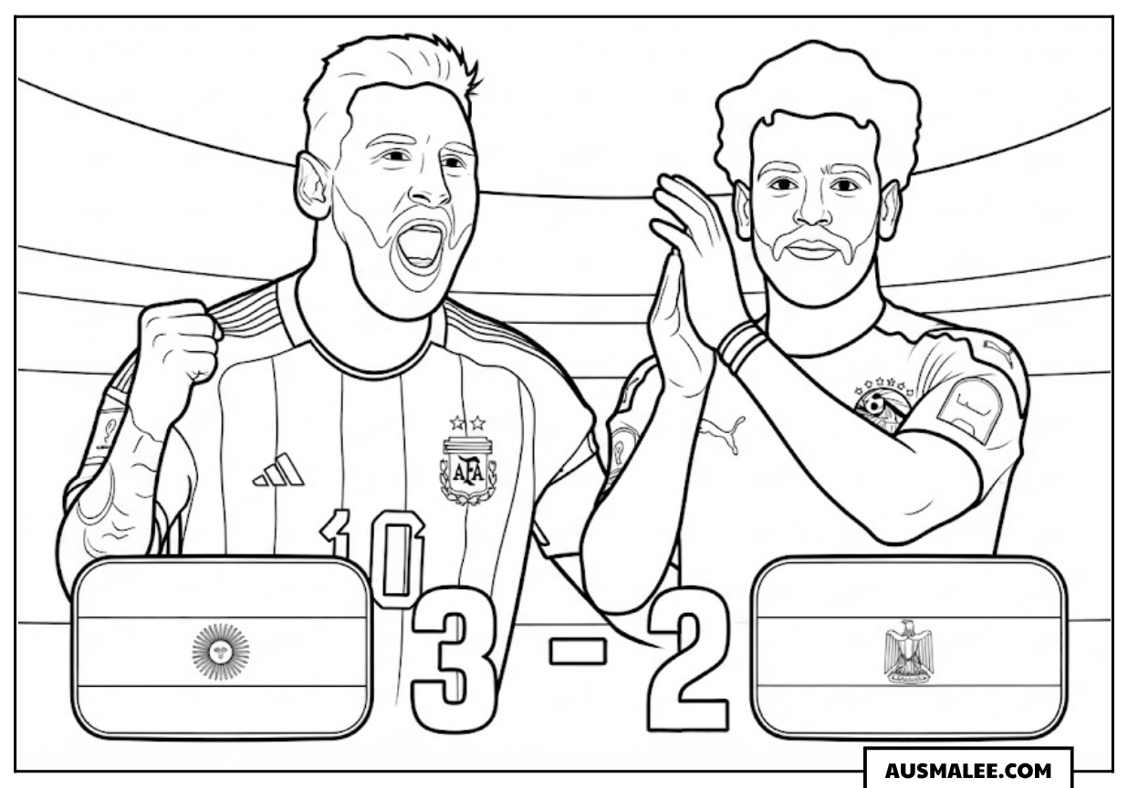 Ausmalbild Ergebnis 3-2 Argentinien vs Agypten