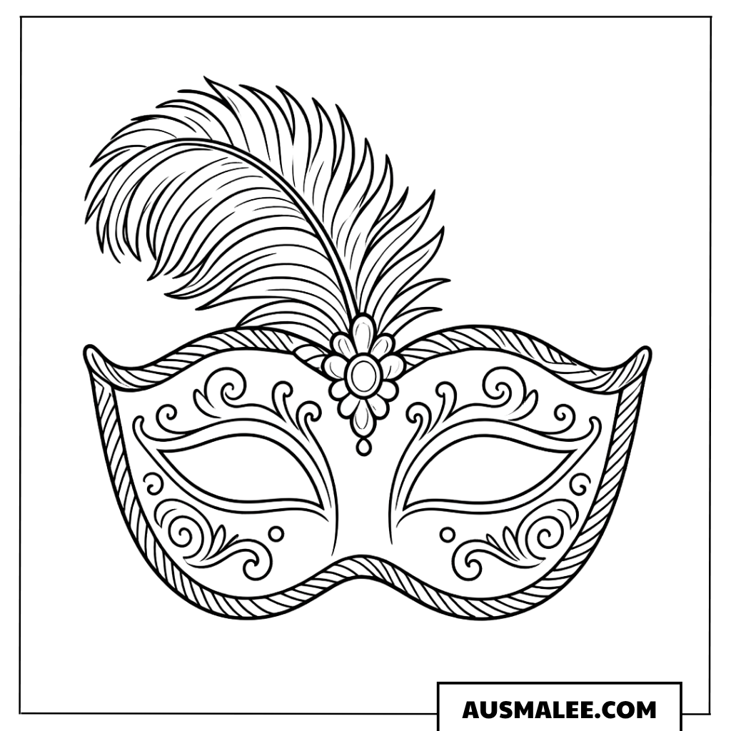 Ausmalbild Feder-Maske