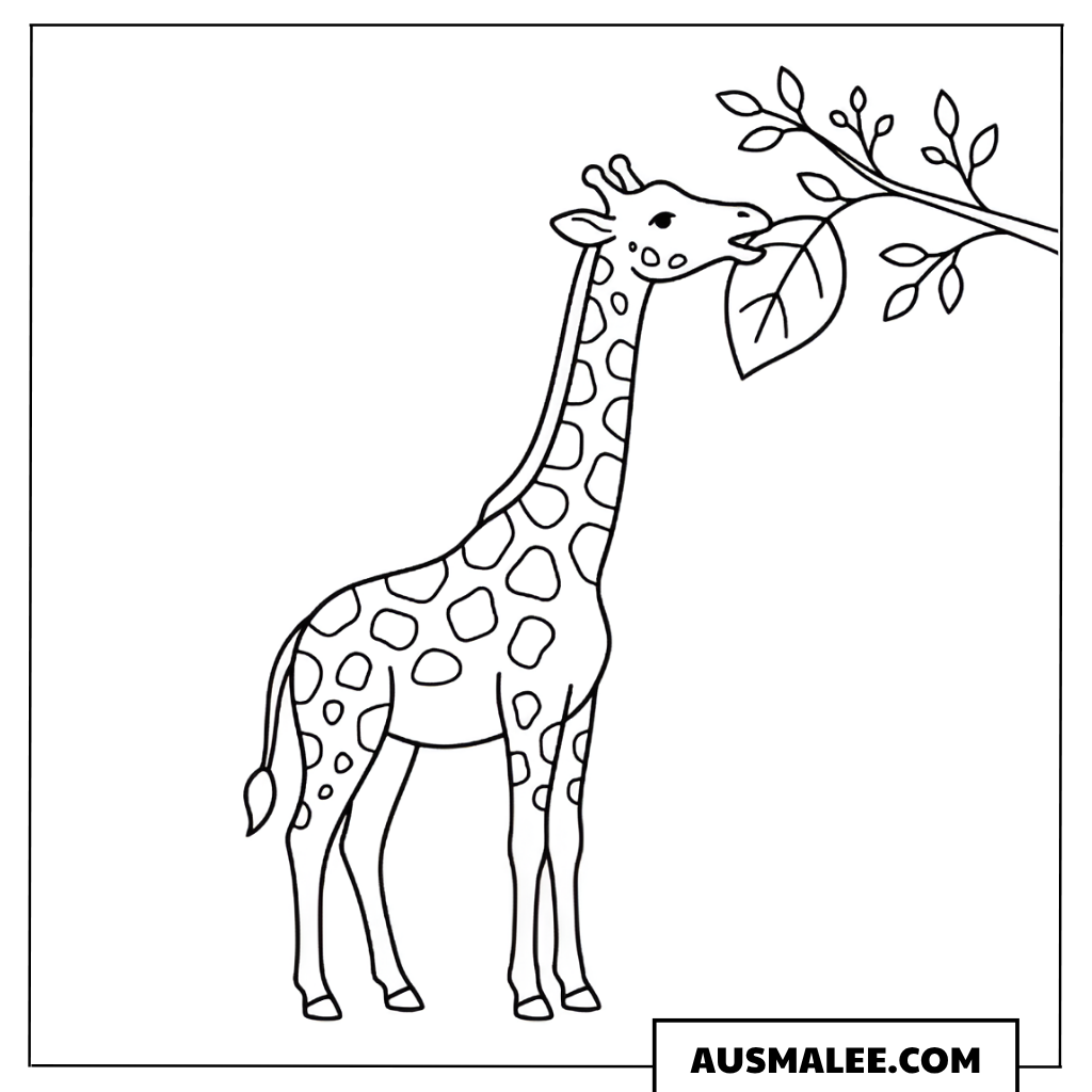 Ausmalbild Giraffe frisst Blätter