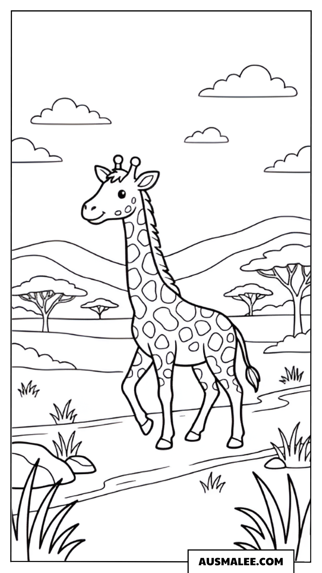 Ausmalbild Giraffe geht spazieren